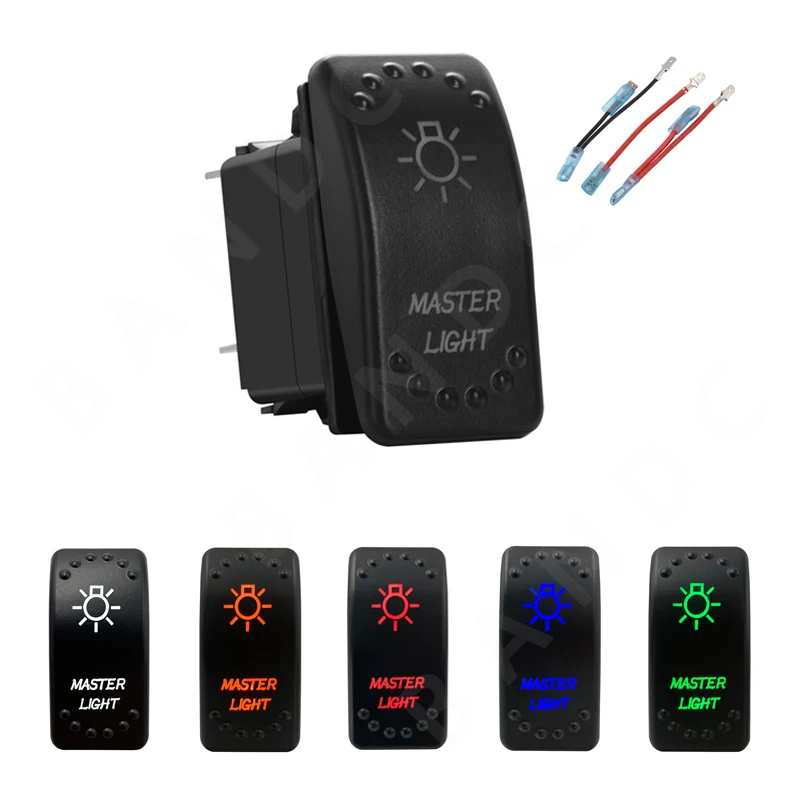 

MASTER LIGHT Rocker Switch 5P ON-OFF SPST Toggle Switch with Jumper Wire Set for Car Boat Vehicle Truck UTV SUV RZR 12V 24V
