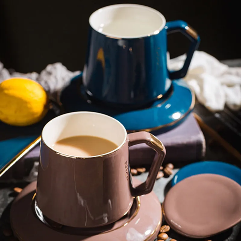 Простая керамическая кофейная чашка в скандинавском стиле с крышкой для