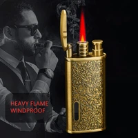retro pattern turbo lighter torch butane metal windproof lighter red flame jet tobacco accessories gift mens collection