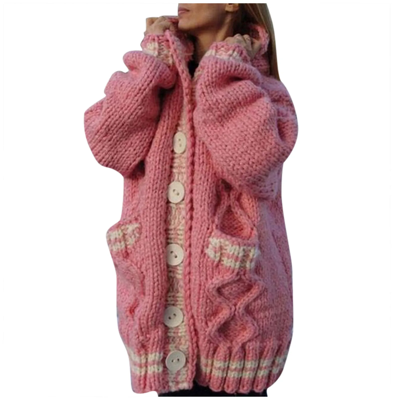 

2021 Women Fashion Casual O-Neck Hood Splicing Long Sleeve Loose Sweater Coat Women's Down Jacket 2020 Winter Simple Temperament