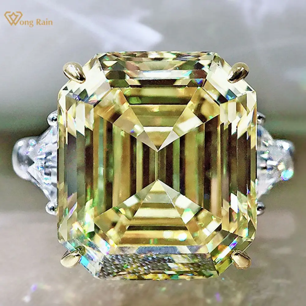 

Wong Rain 925 Sterling Silver Emerald Cut Created Moissanite Citrine Gemstone Wedding Party Luxury Ring For Women Fine Jewelry