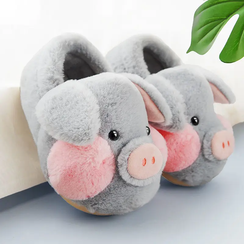 Girls Pink Fur Slides Kawaii Home Shoes Woman Cute Plush Piggy Slippers