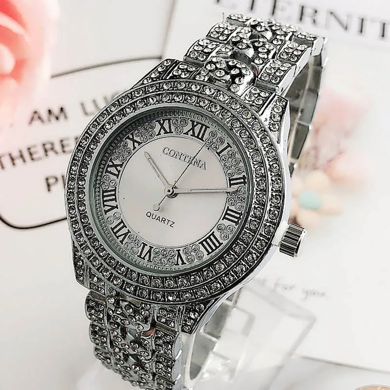 Новинка Классические роскошные женские часы Geneva со стразами модные часы|Женские