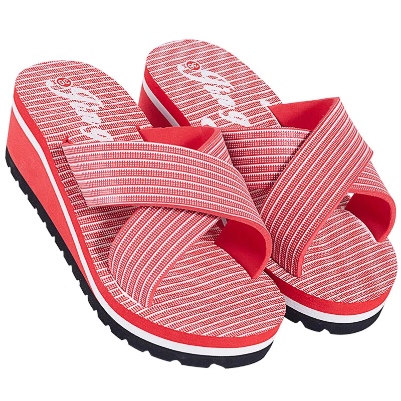

High Heeled Sandals Women's Thick Bottom Anti-skid Cross Belt Anti-skid Outdoor Beach Slippers Slope Heel