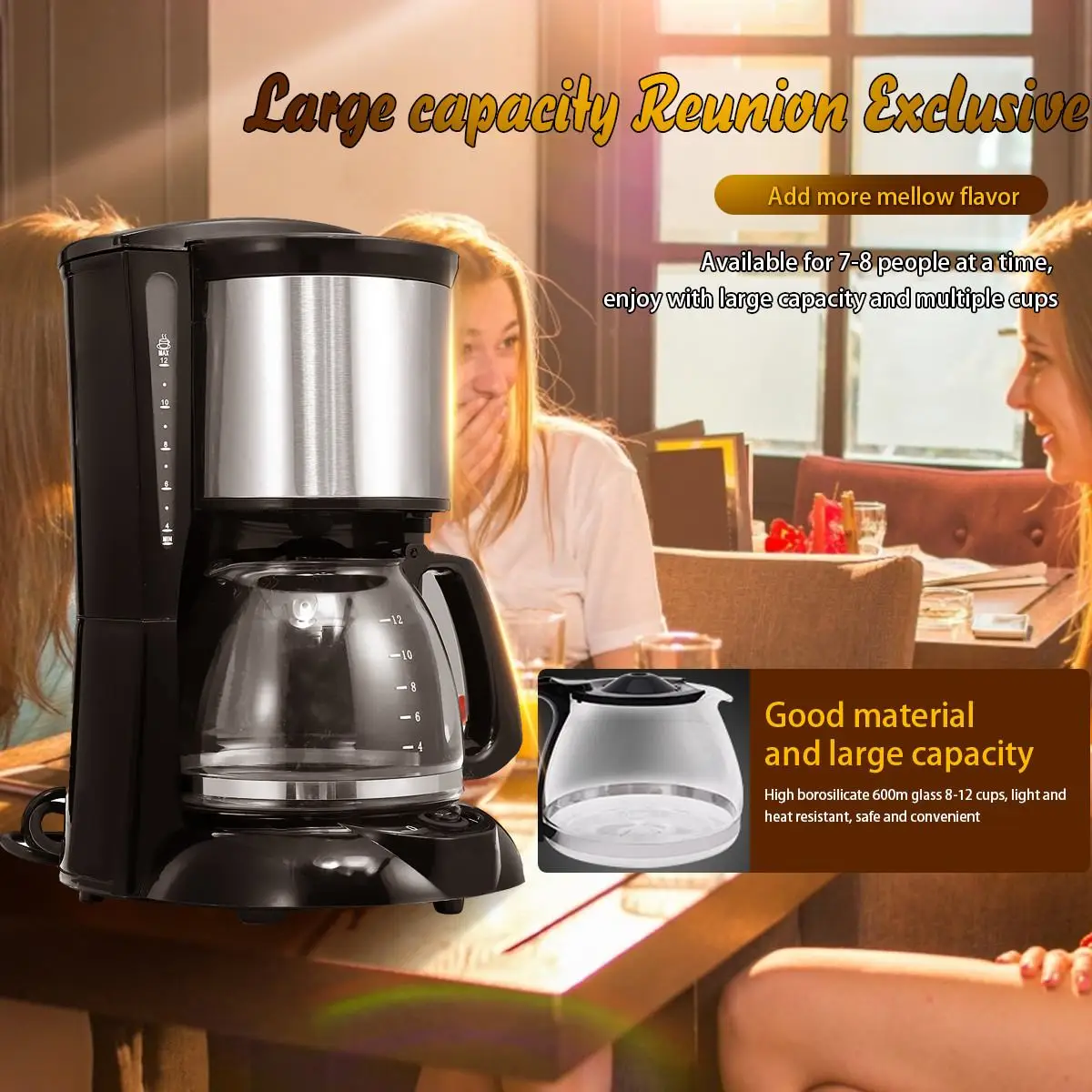 

220V Electric Coffee Maker Household Kitchen Automatic Boiler 8-12 Cup Latte Espresso Moka Drip American Coffee Brewing Machine