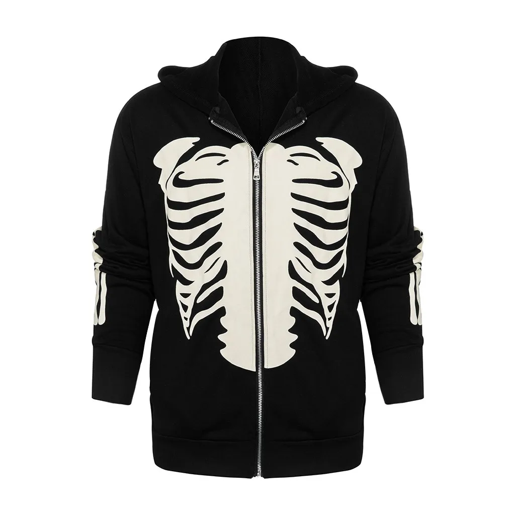 

Tide Women Men Couple Halloween Jacket Skull Splicing Mask Pullover Long Sleeve Hooded Tops Sweatshirt Jacket