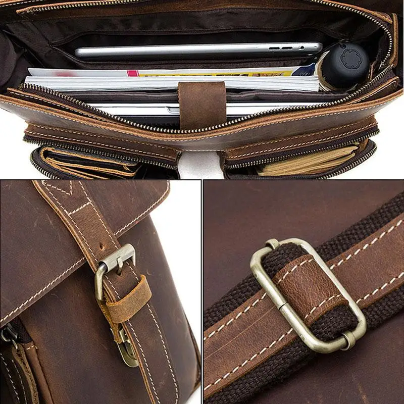 

Men Vintage Genuine Leather Handbags Messenger Bag Leather Laptop Bag Men Multi-Functional Bags Men Briefcase Bag