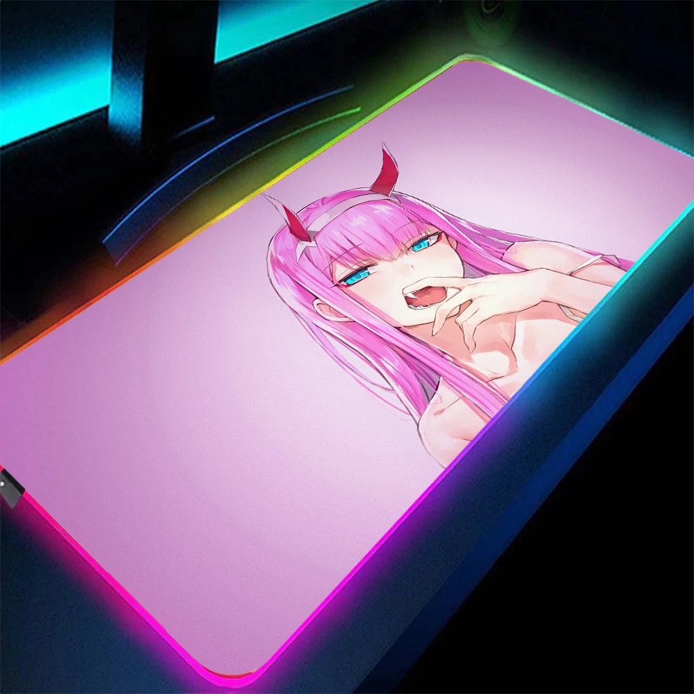 

Большой коврик для мыши с аниме Zero Two Girl RGB, игровой ПК, ноутбук, светодиодные игровые аксессуары, настольная клавиатура, любимый в Franxx коврик ...