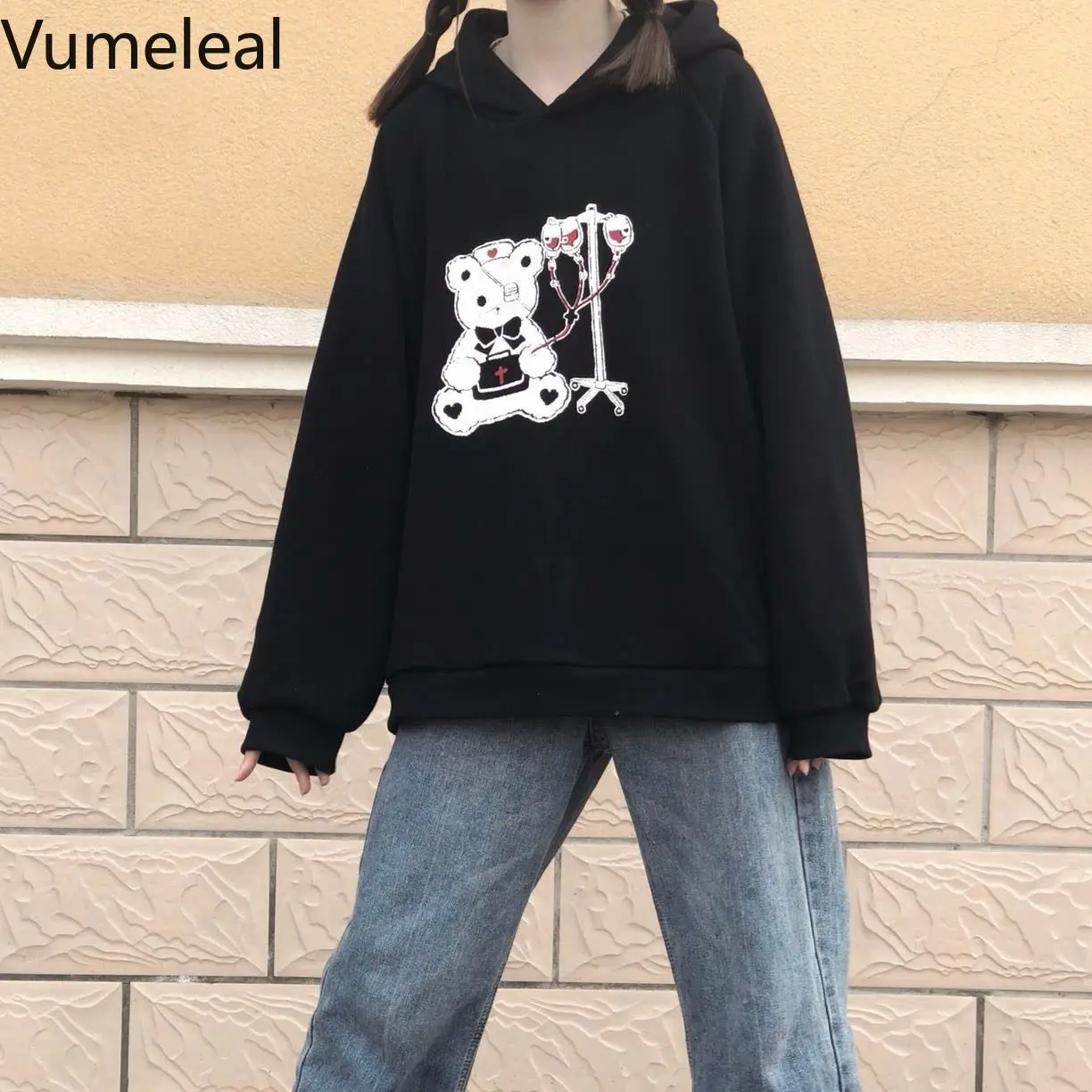 

Hooded Day Department Sweatshirt Female Black Dark Department BF Original Old Style Loose Lovers Hoodies Women Fashion Harajuku