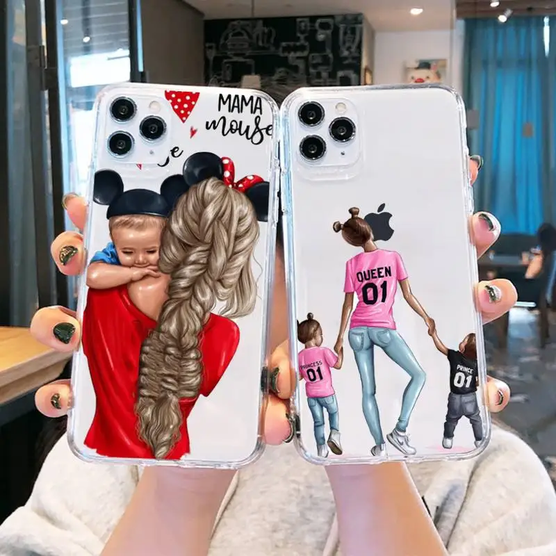 

Baby Mouse Mama Mouse Super Mom Girl Phone Case Transparent soft For iphone 13 12 11 8 7 plus mini x xs xr pro max