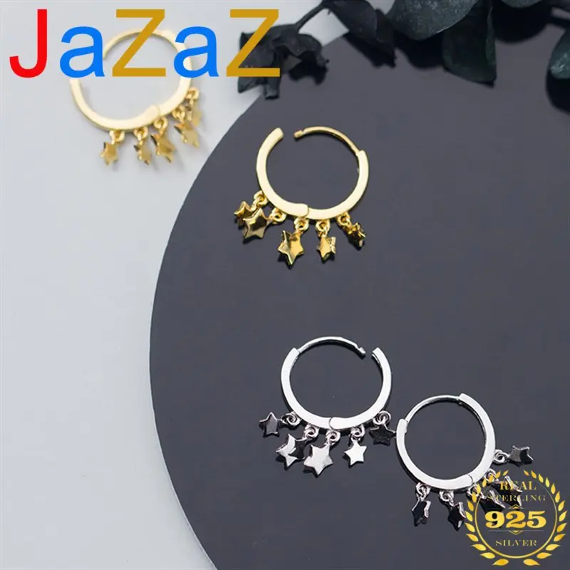 

A00473 New Star Pentagram Tassel Stud Earrings for Women Girls Real 100% 925 Sterling Silver Jewelry Teens Best Gift