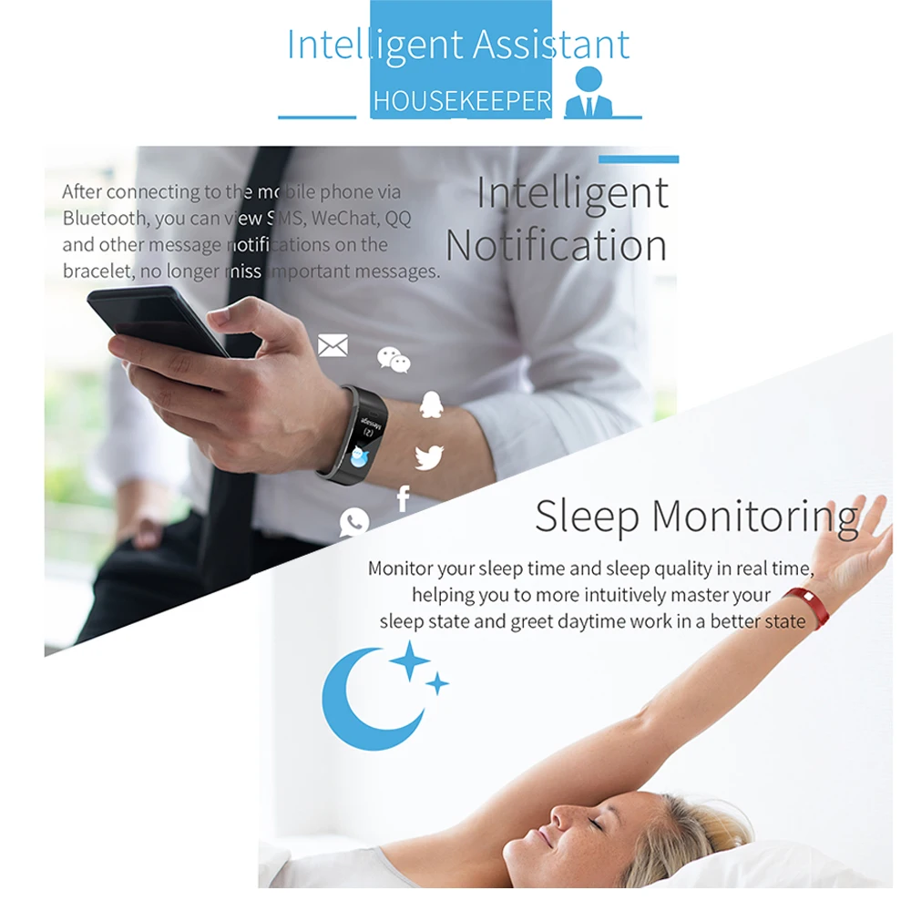 Водонепроницаемый смарт-браслет фитнес-трекер измерение артериального давления