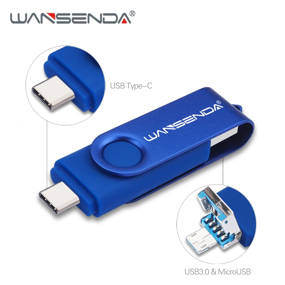 WANSENDA USB флеш-накопитель, 3 в 1, USB 3,0, Type C и Micro USB, 512 ГБ, 256 ГБ, 128 ГБ, 64 ГБ, 32 ГБ, 16 ГБ - изображение