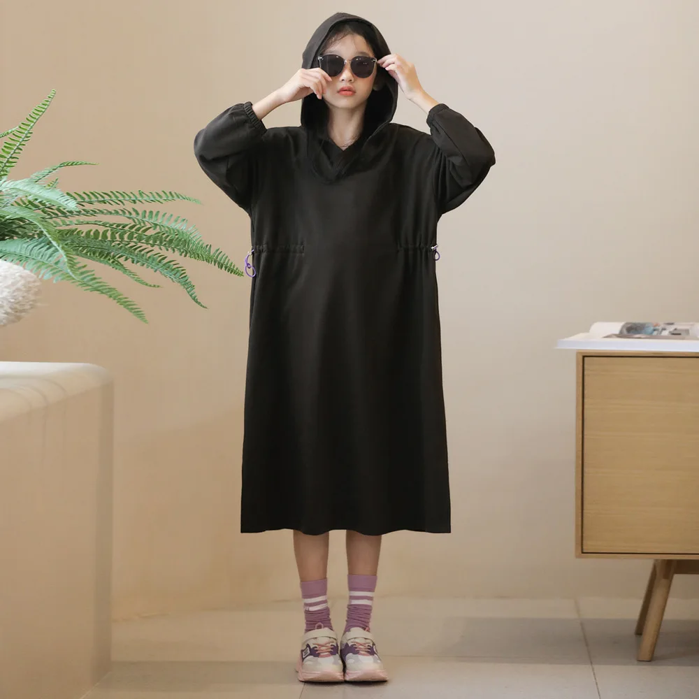 Vestido informal de 8 a 16 a&ntilde;os para ni&ntilde;as, traje de algod&oacute;n con capucha para adolescentes y ni&ntilde;os, ropa de Oto&ntilde;o de cintura alta, #2021, novedad de 6512-3