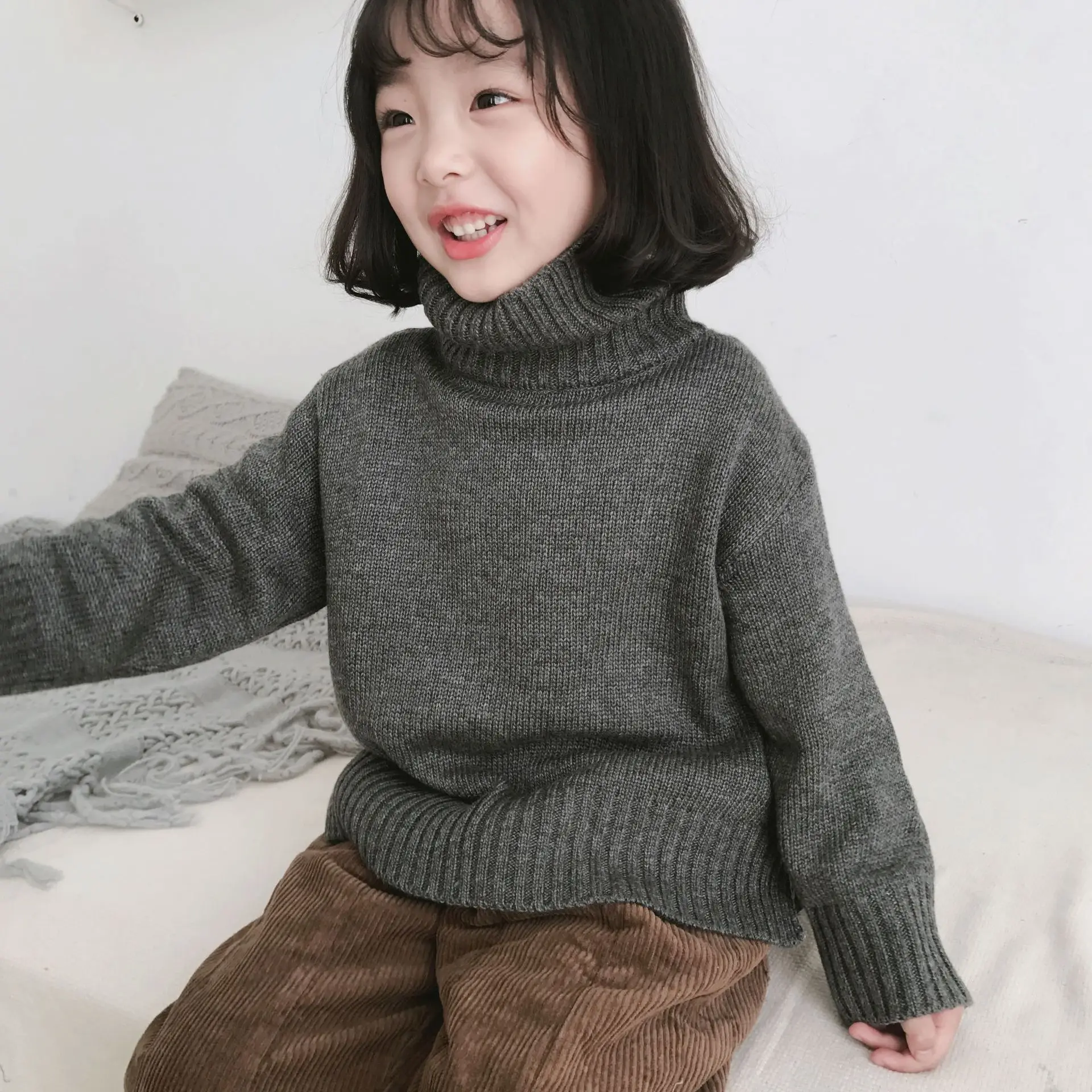 

Solid Pullover Knitting Kids Sweaters Spring Winter Baby Girls Warm Tops Bottoming Children Clothes High Quality