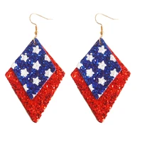 american flag glitter square bar round drop leather earrings for women