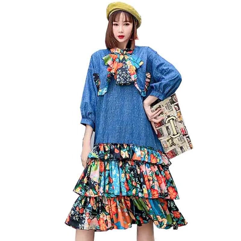 QING MO весеннее женское платье торт 2020 с цветочным принтом оборками на запястье