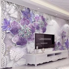 Пользовательские 3D высококачественные стерео фиолетовые цветы обои для спальни дизайн ТВ фон Фреска современный декор