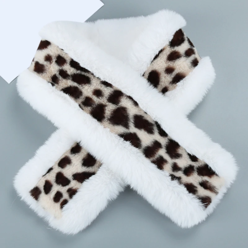 

Autumn Winter Women Scarf Female Plush Collar Neckerchief Warm Scarves For Women Collar Scarves Leopard Patchwork Fashion Scarf