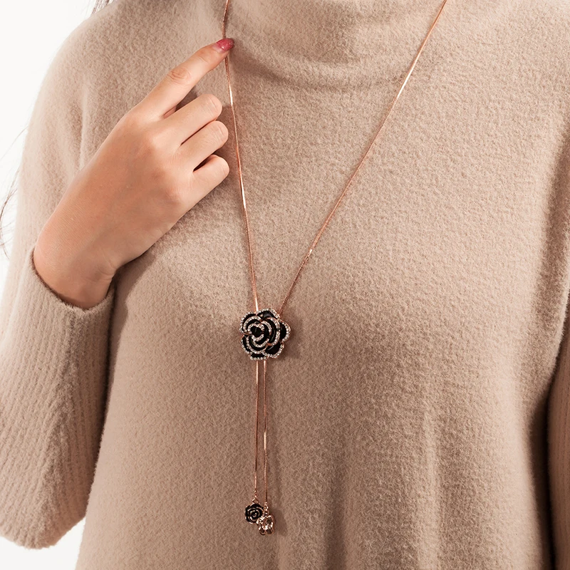 Горячая Циркон роза цветок ожерелье женщина длинный свитер цепь мода