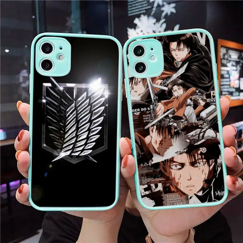 

Attack on Titan Eren Mikasa Levi Phone Case Matte Transparent for iPhone 7 8 11 12 s mini pro X XS XR MAX Plus Clear mobile bag