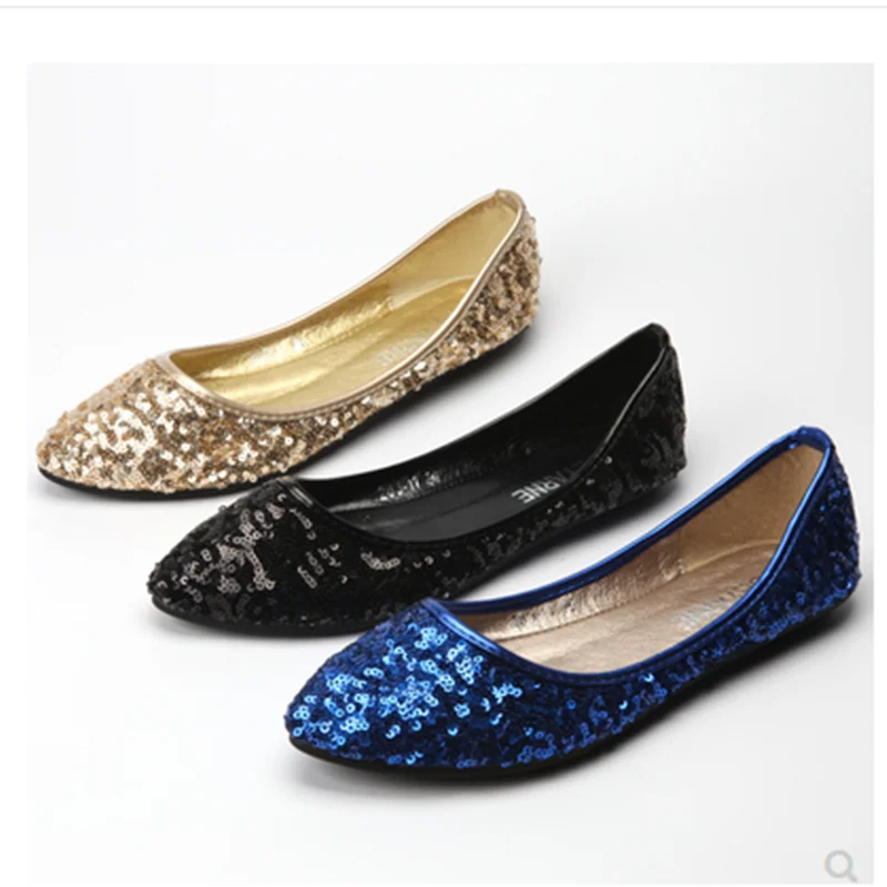 Женские блестящие танцевальные туфли из расшитой блестками ткани Балетки