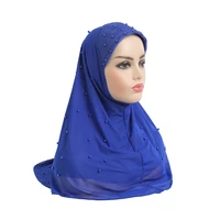 high quality two layers net material muslim al amira hijab with beads pull on islamic scarf head wrap headweae net fabric