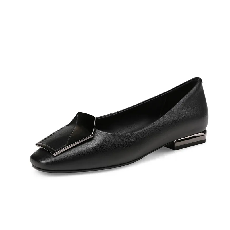 Женские офисные туфли Dilalula натуральная кожа квадратный носок низкий каблук 2 см