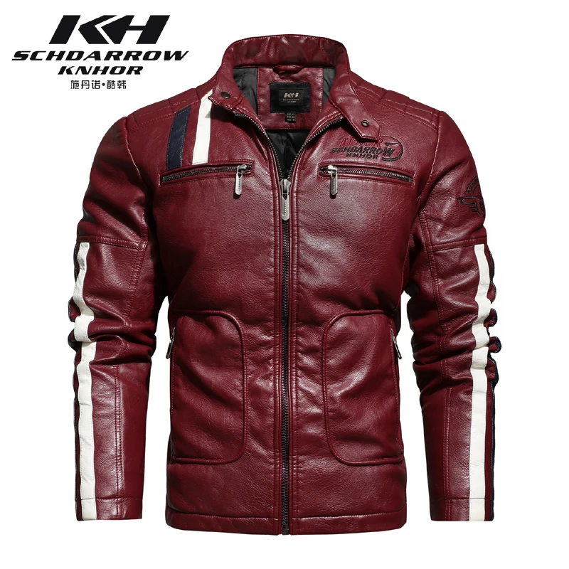

2021 New Winter Men's Leather Trench Coat Jacket Lining Plus Cotton Warm Stitching Slim Leather Men Wind-Resistant Pu Jacket