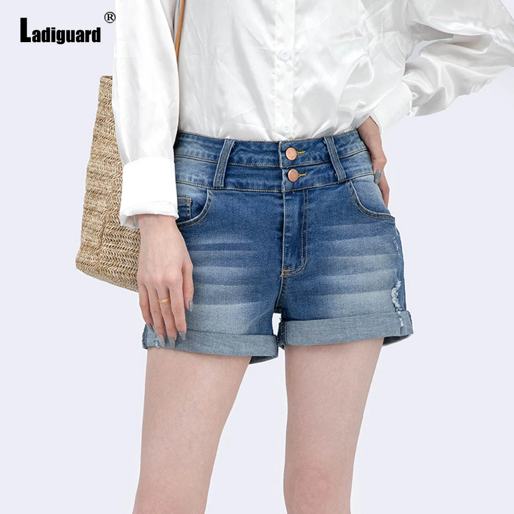 Ladiguard 2021 Sexy fashion Ripped denim shorts High Cut Women Crimping Short Jeans Summer Vintage Shredded hotpants Shorts