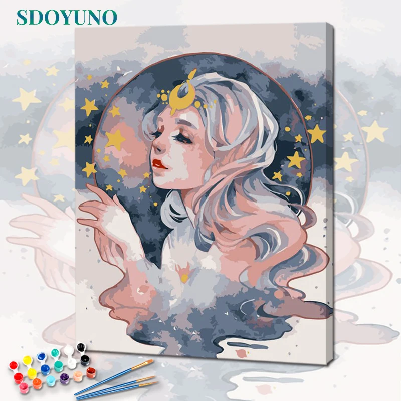 Набор для рисования по номерам SDOYUNO на холсте с цветами девушек сделай сам рамка