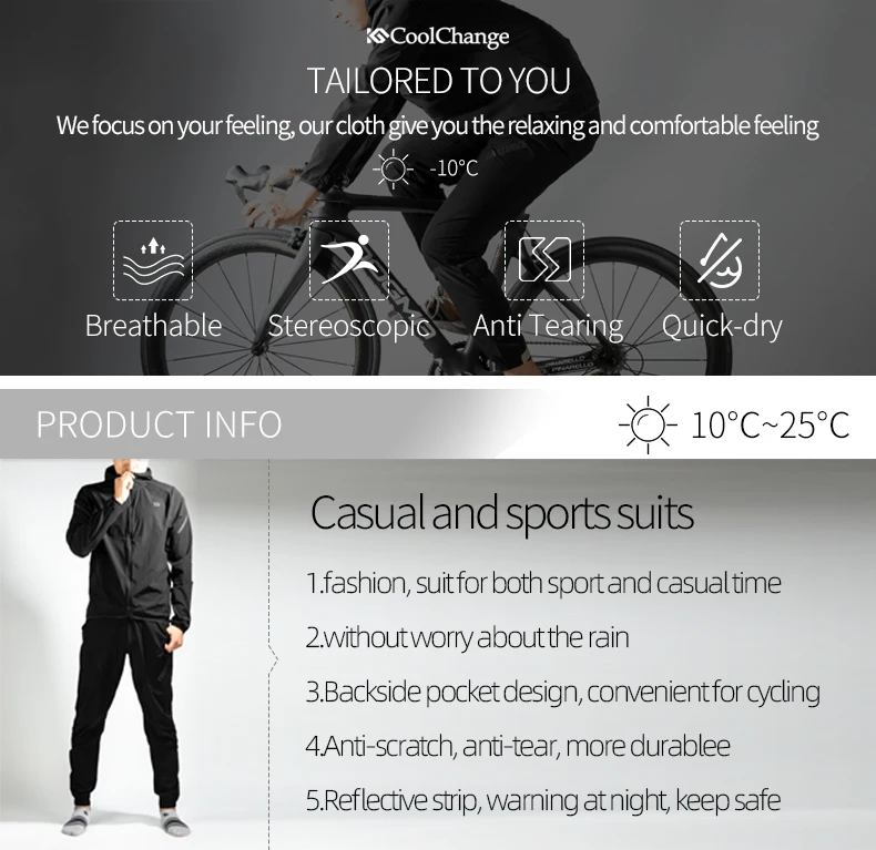 CoolChange Long Sleeve Cycling Jersey Set Mountain Road Bike Clothing Windproof Reflective Men Sportswear Bicycle Clothing Set