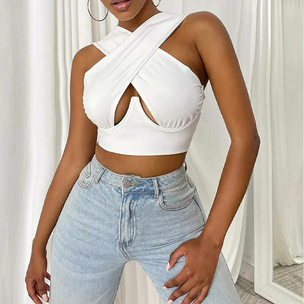 

Women Sexy Cross Cutout Crop Top Feminine Top Fashion Style Vest Clothing Tank Tops Beach Party Holiday Summer New Tops D30