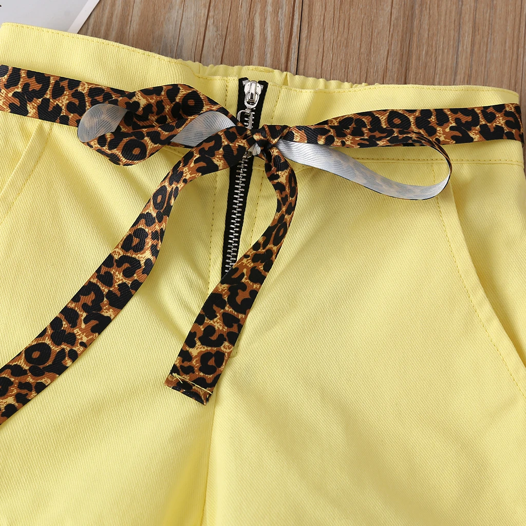 

1-5Y Fashion Infant Baby Girls Clothes Sets Letter Leopard Print Short Sleeve T Shirts Tops+Solid Shorts 2pcs