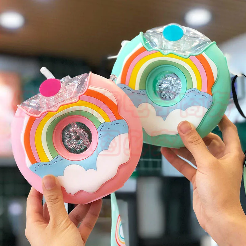 

New cute water bottle Creative round Children water bottle With straw Outdoor Drop-proof Portable with Plastic Without BPA