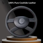 Черная крышка рулевого колеса из натуральной кожи для volkswagen vw polo 2003 2004 2005 2006