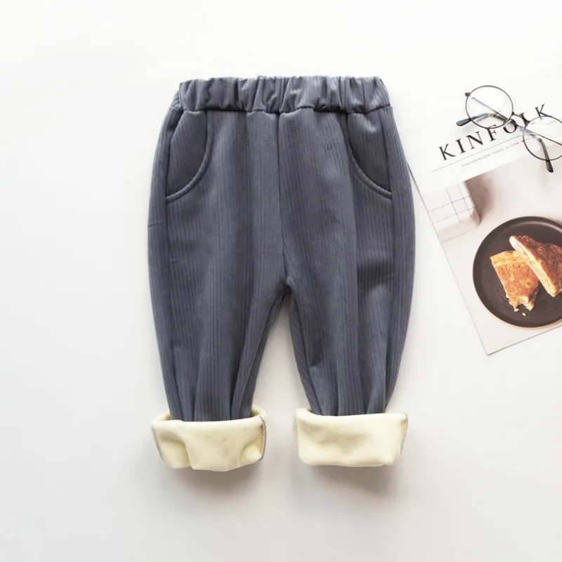 Зимние вельветовые повседневные штаны для мальчиков и девочек плотные детские