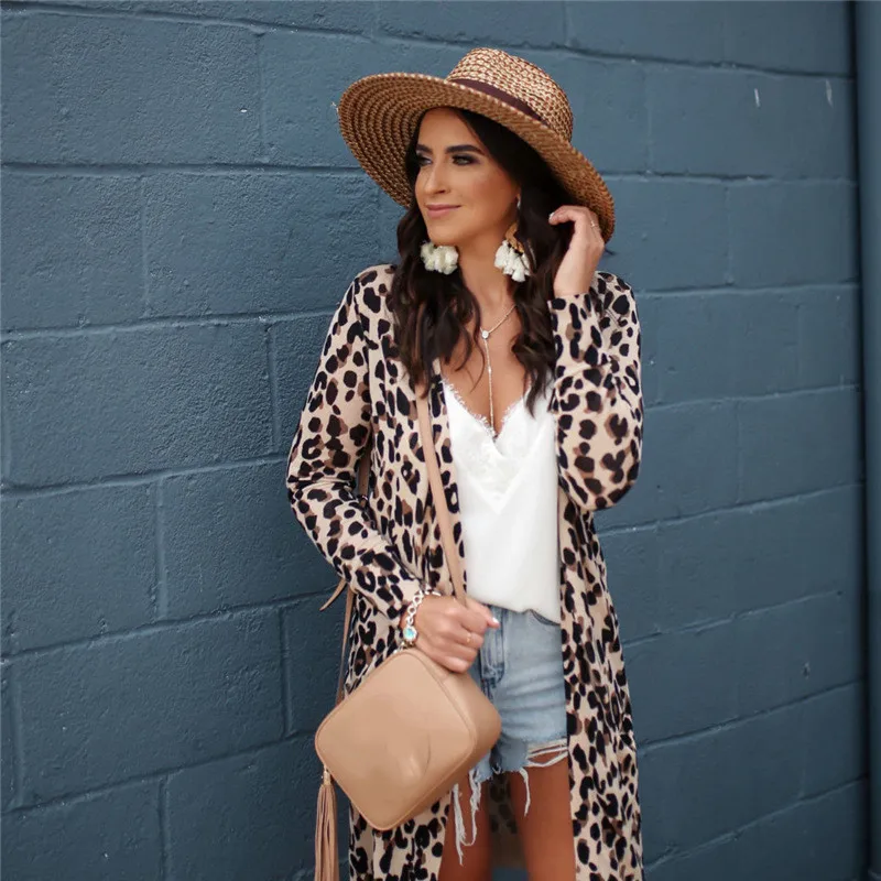 

2019 New Women Long Sleeve Loose Cardigan Leopard Kimono Tops Coat Jacket Outwear Leopard Kimono Shawl Tops Blouse Coats Jackets