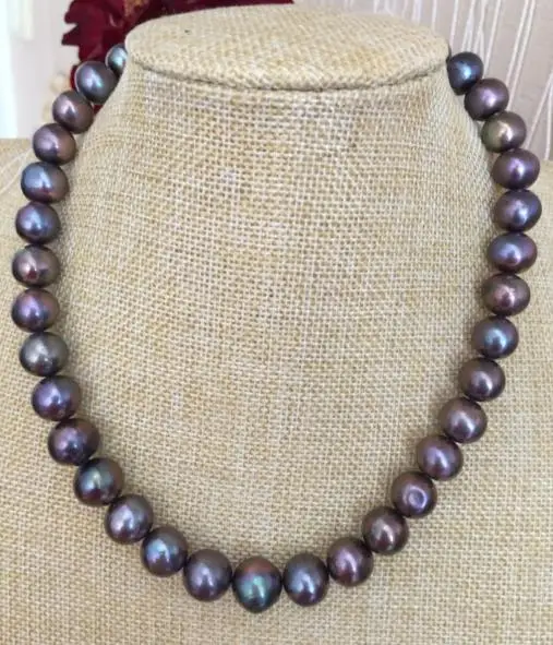 11-12 мм пресноводное круглое Черное Красное зеленое Жемчужное ожерелье 18 дюймов 925