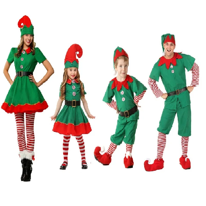 

Рождественские костюмы для косплея, Хэллоуина для детей, для мальчиков и девочек, платье Elfbaby с шляпой, обувью, подарок, новый год, карнавал в...