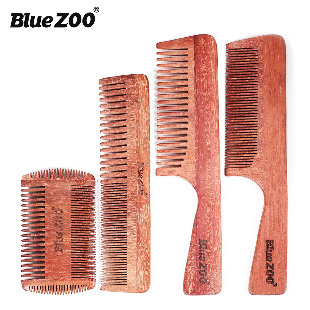 

Bluezoo Hairdressing Beard Beard Care Coarse Tooth Fine Tooth Grip Long Comb Red Sandalwood Comb Family 4 Styles