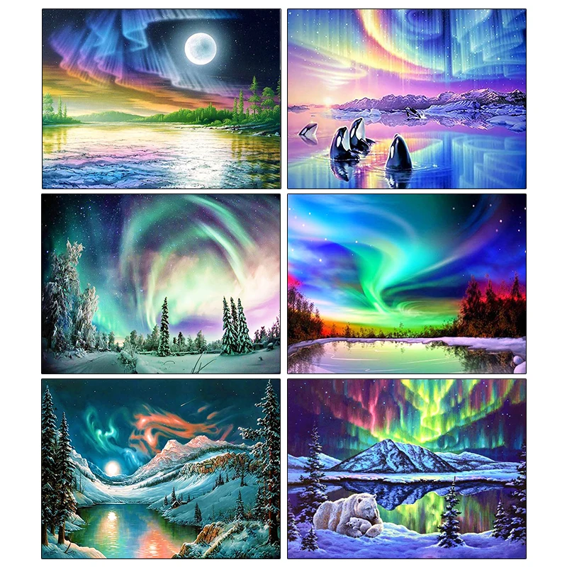 

AMPHIBOLE 5D DIY Diamond Painting Aurora Full Square Diamond Embroidery Landscape Cross Stitch Kit Home Decor Crafts