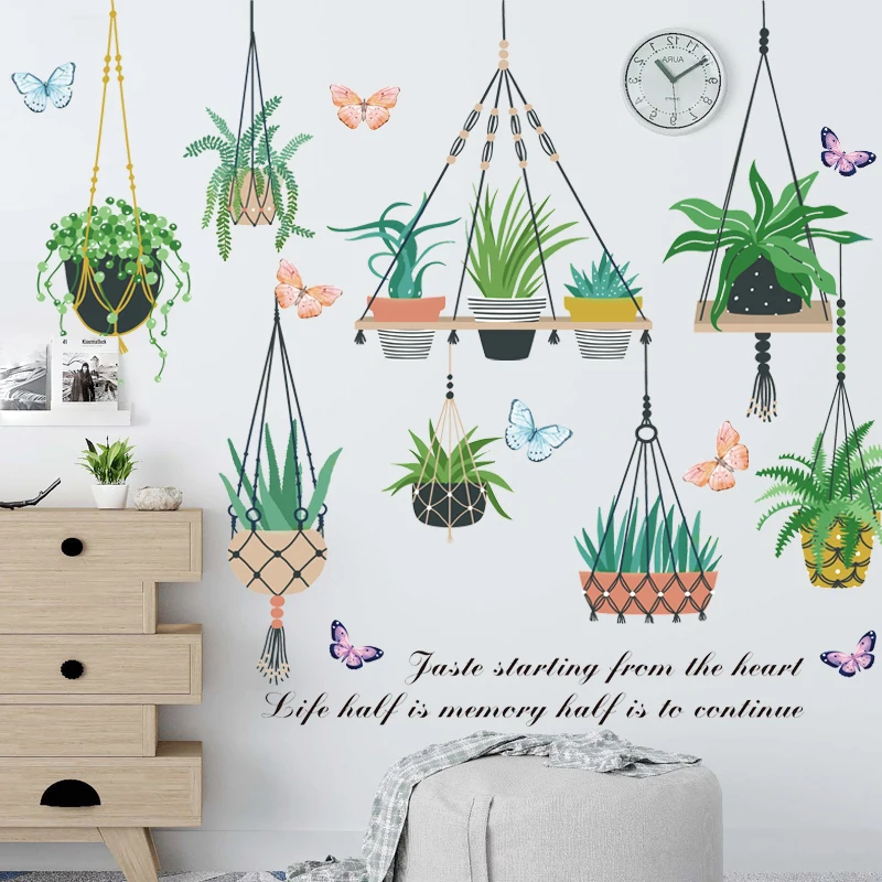 

Наклейки на стену в скандинавском стиле с зеленым растением «сделай сам», наклейки на стену для гостиной, спальни, настенный клейкий плакат
