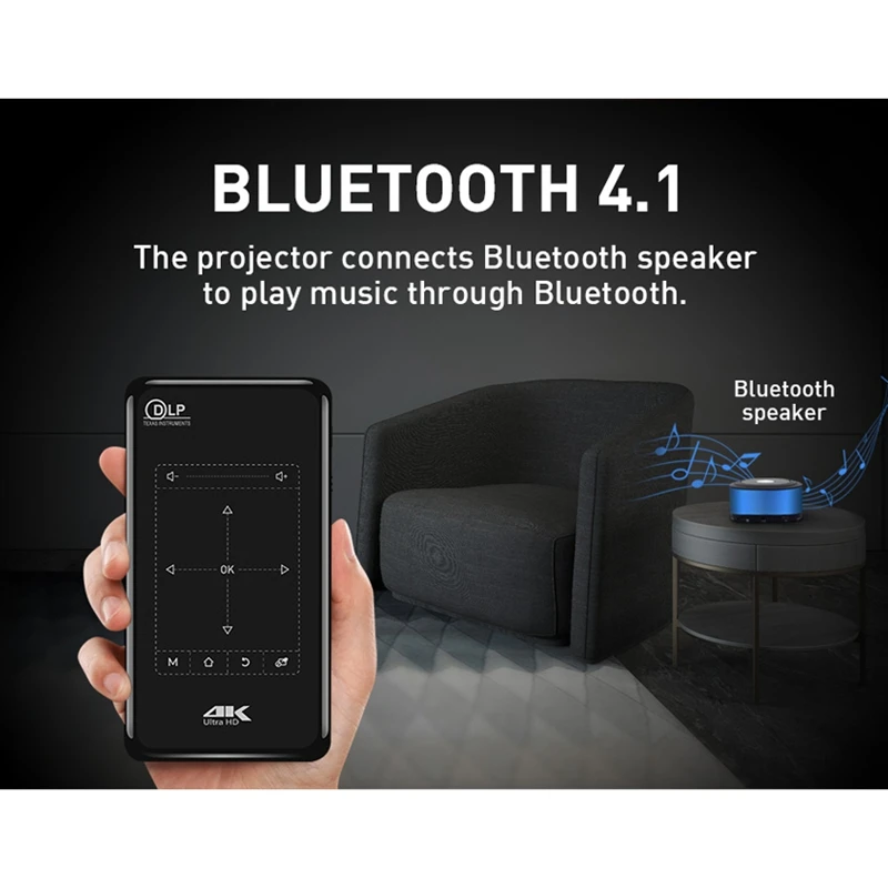 4K мини мобильный проектор Android 6 0 BT4.1 портативный HD 5000 мАч батарейный контакт