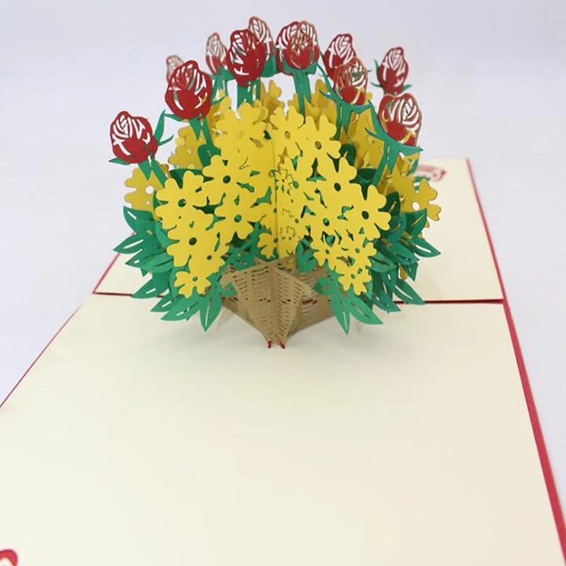 Поздравительная открытка с 3D выдвижной розой на день рождения конвертом
