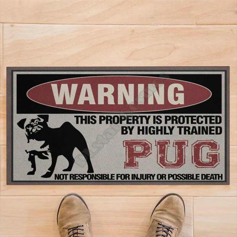 

Warning This Property Is Protected By Highly Trained Pug Doormat Non Slip Door Floor Mats Decor Porch Doormat