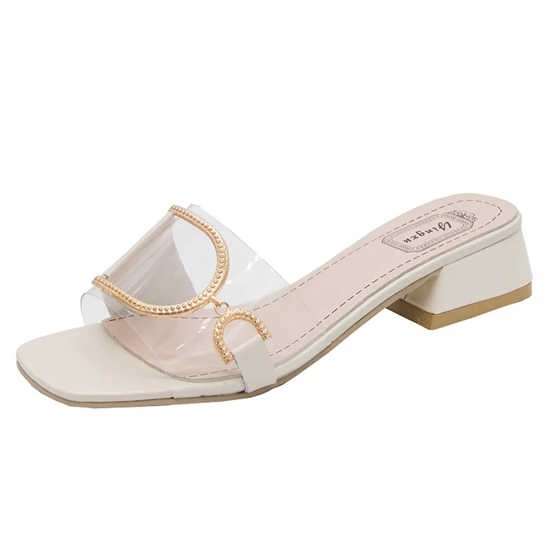 

2021 Summer Fashion and Comfortable Women's Sandals and Slippers Open-toed Metal Casual Sandals Mature Sexy Low-heel Sandals