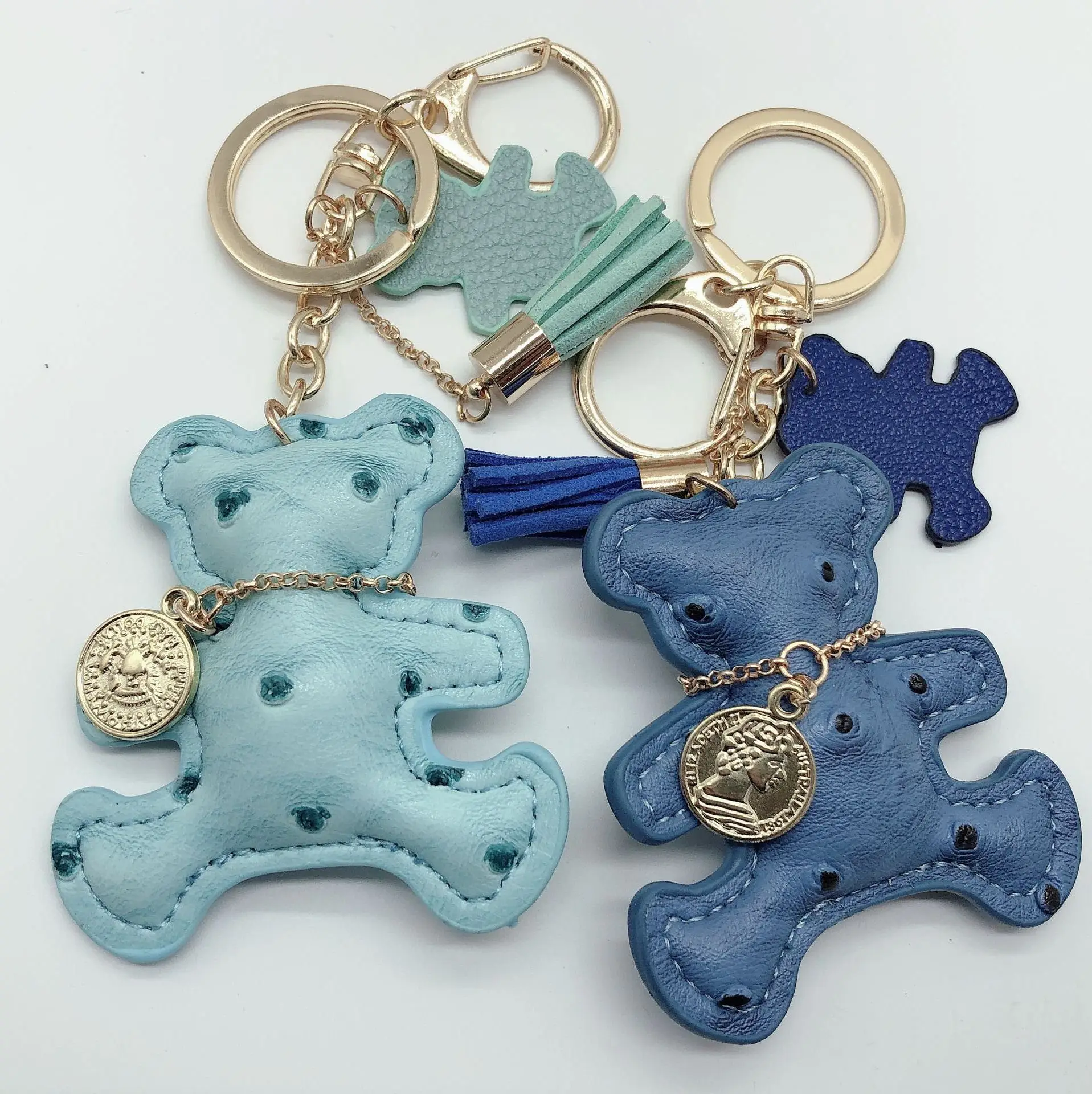 

6CM PU bear keychain cute colorful charm leather animal car key chain lucky fastness lady women bag pendant keyring friend gift