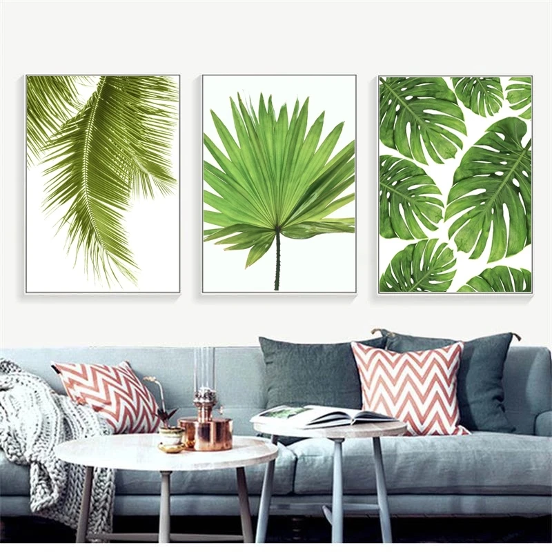 

Abstract Spring Natural Green Leaves Paintings Wall Art Canvas Posters and Prints for Living Room Bedroom Corridor Decoration