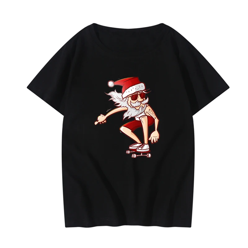 

Женские футболки, летние повседневные футболки с принтом Санта-Клауса, игры, скейтборда, Мультяшные футболки, модные футболки с круглым выр...